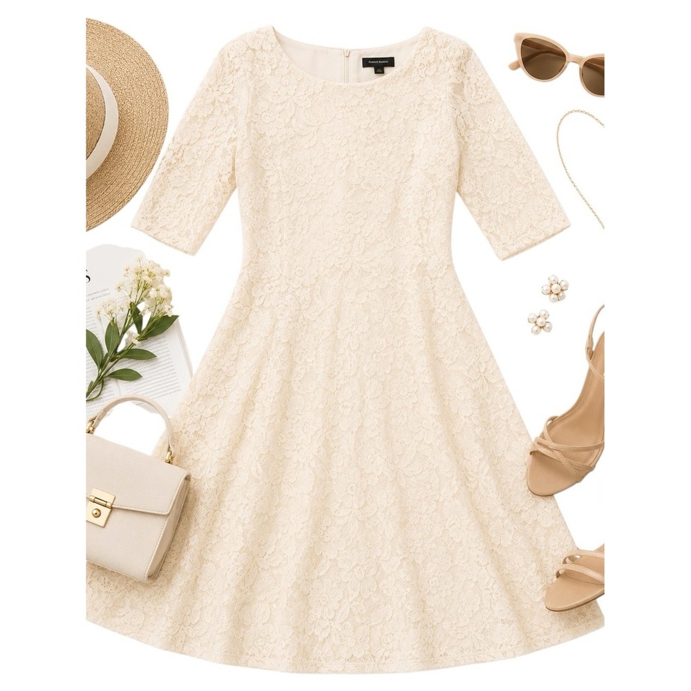 Adrianna Papell Rabbit Rabbit Rabbit Ivory Lace Dress Size 8 Bridal Style